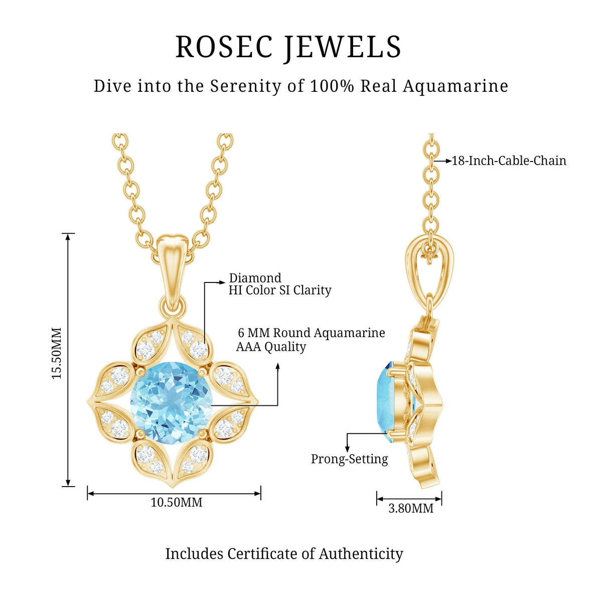 Aquamarine Flower Pendant – Diamond Pendant Necklace | Natural Aquamarine Jewelry