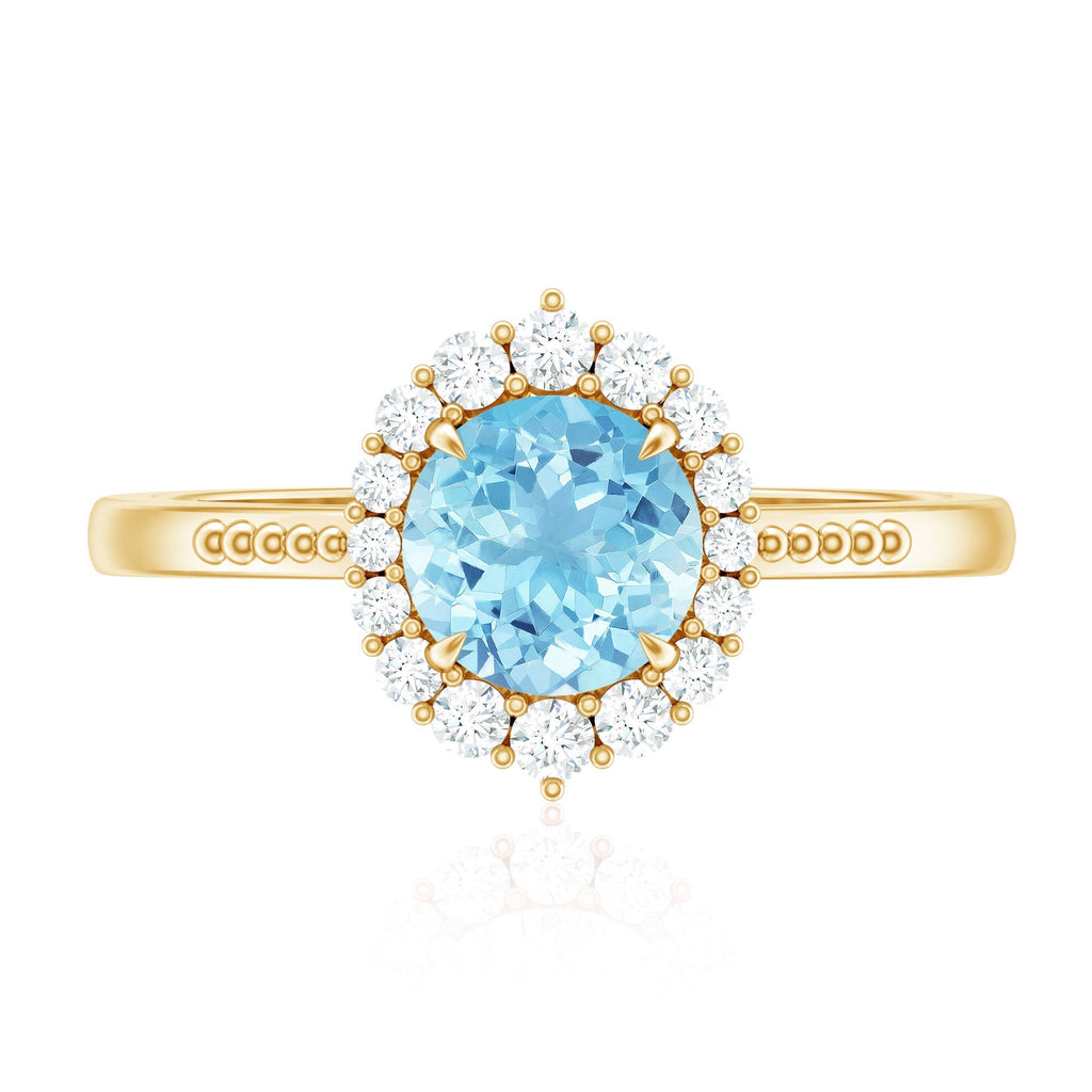 Aquamarine Halo Ring – Blue Gemstone Engagement Ring With Diamond Halo
