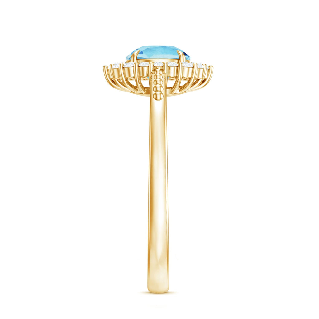 Aquamarine Halo Ring – Blue Gemstone Engagement Ring With Diamond Halo