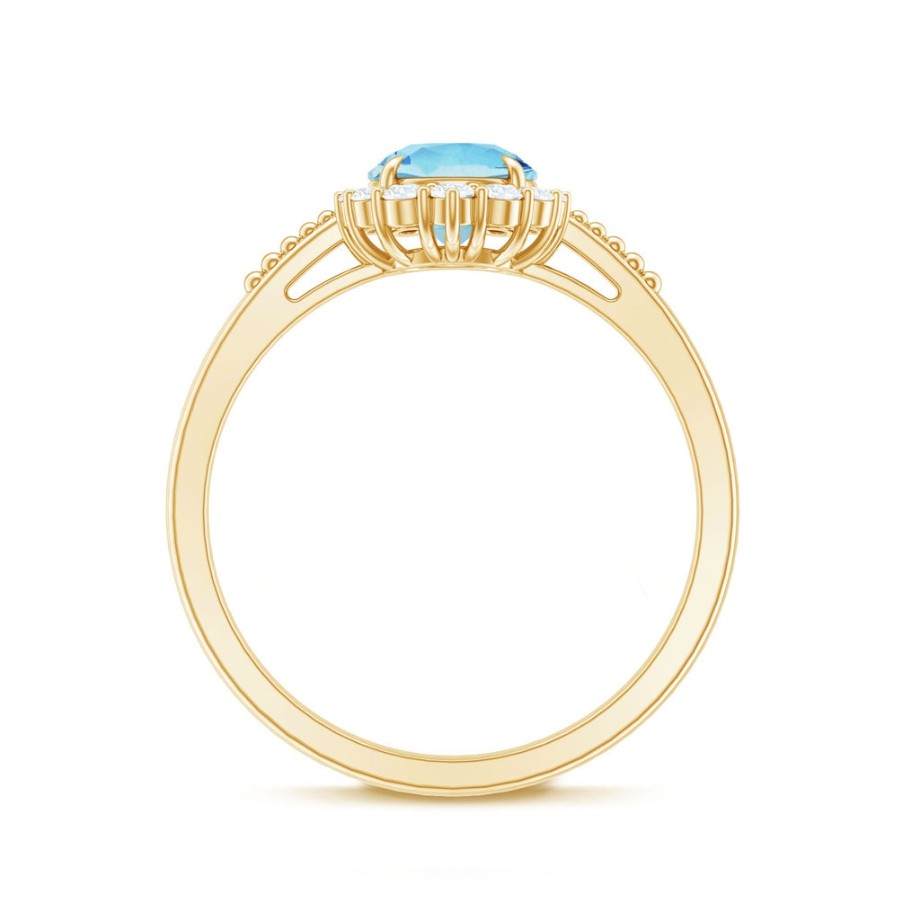 Aquamarine Halo Ring – Blue Gemstone Engagement Ring With Diamond Halo