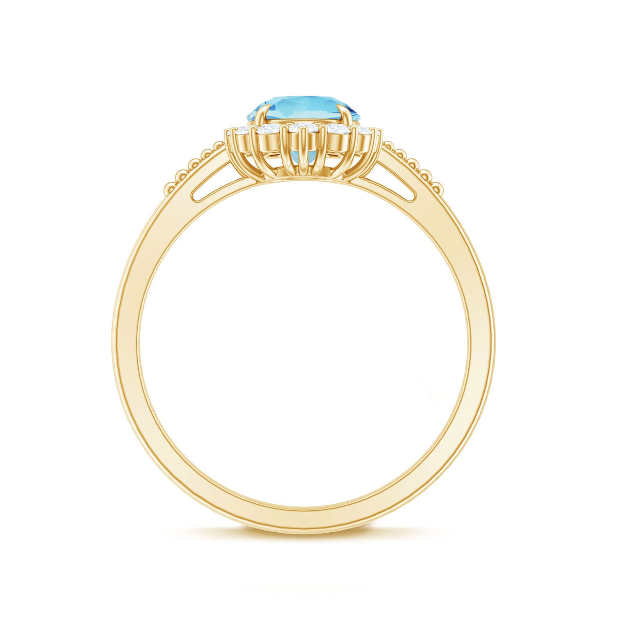 Aquamarine Halo Ring – Blue Gemstone Engagement Ring With Diamond Halo