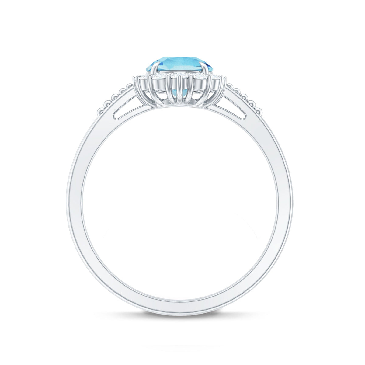 Aquamarine Halo Ring – Blue Gemstone Engagement Ring With Diamond Halo