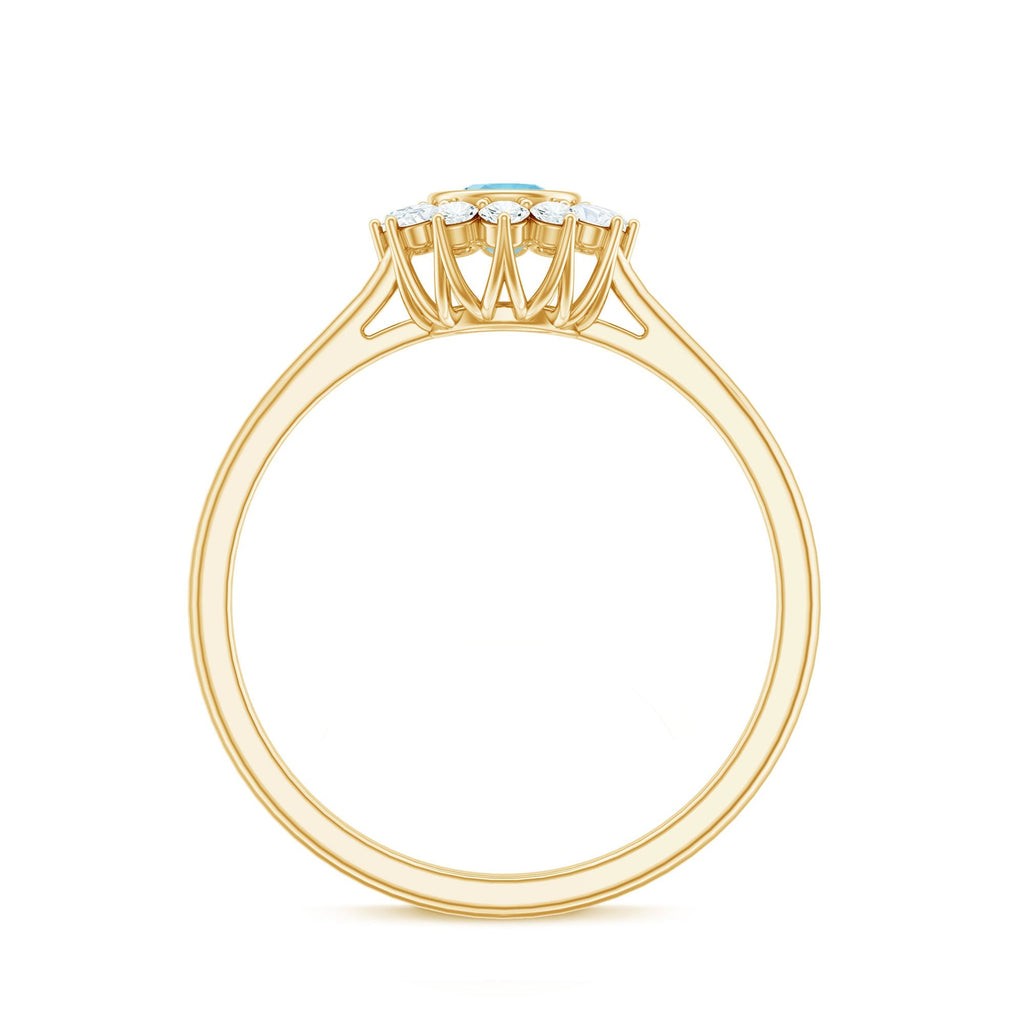 Aquamarine Halo Ring – Elegant Diamond Halo Promise Ring With Slim Band