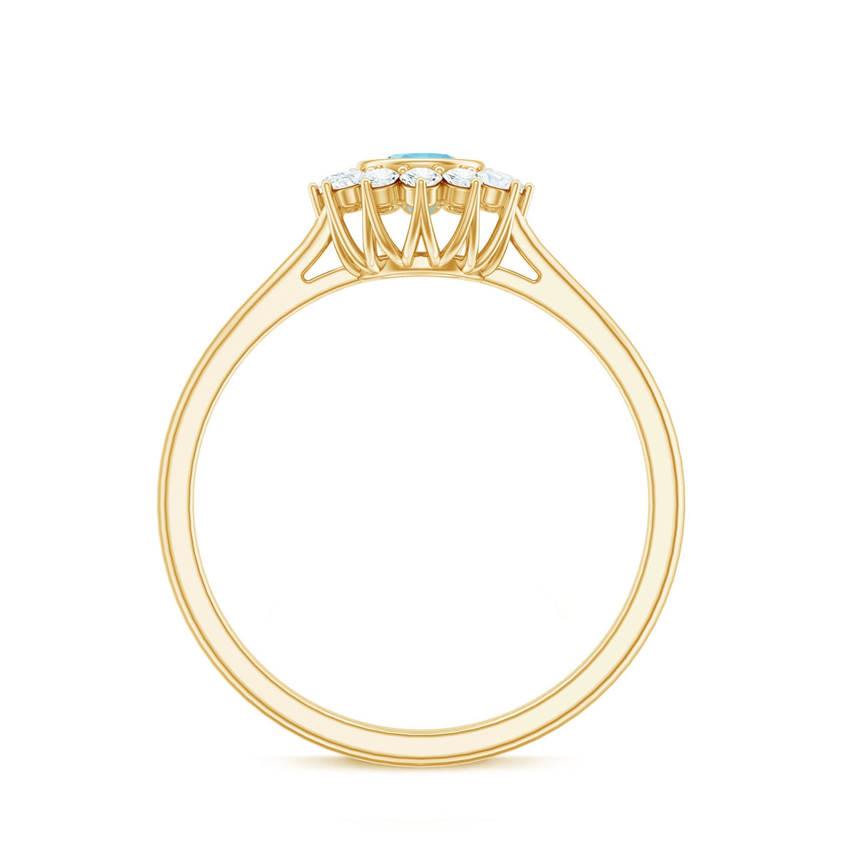 Aquamarine Halo Ring – Elegant Diamond Halo Promise Ring With Slim Band