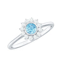 Aquamarine Halo Ring – Elegant Diamond Halo Promise Ring With Slim Band