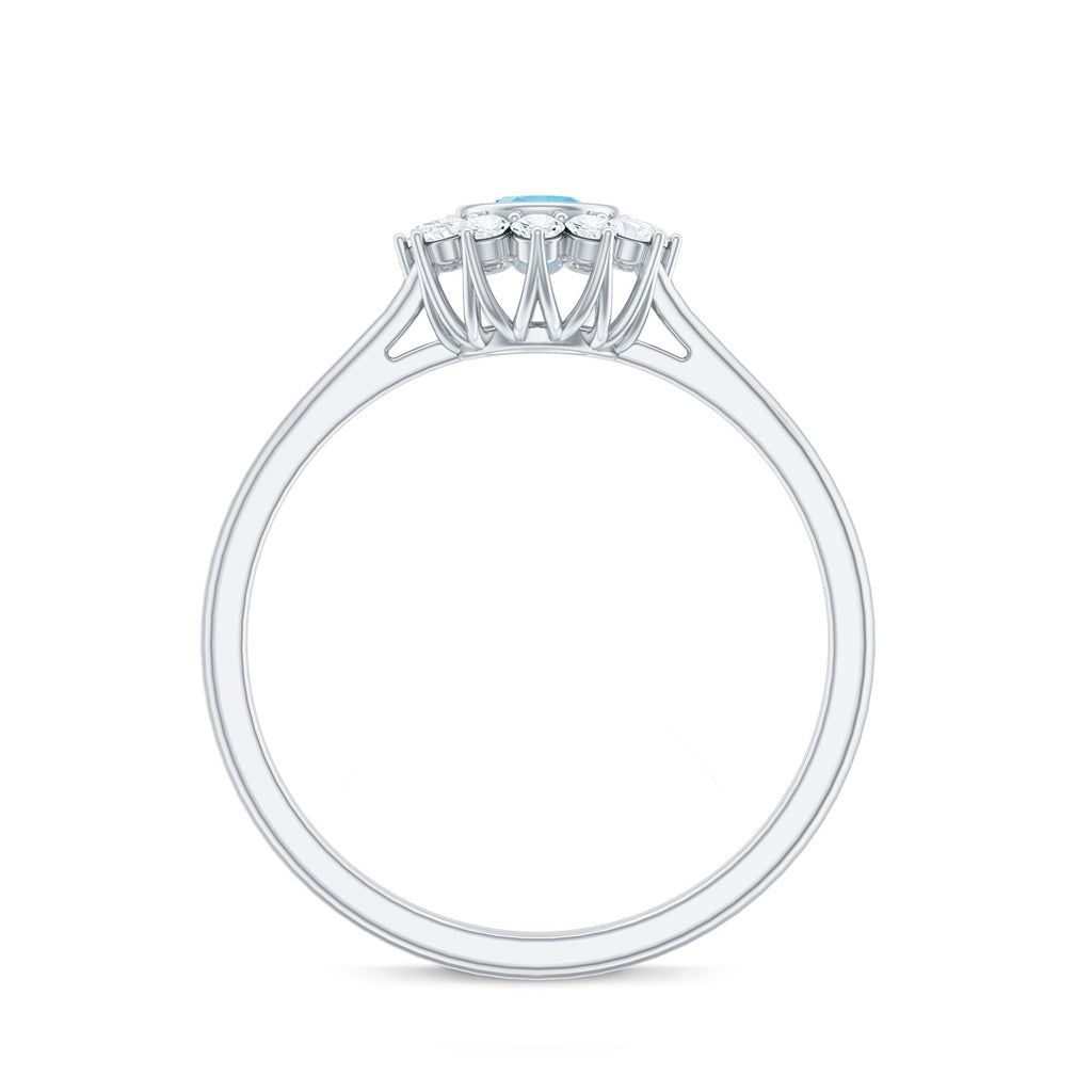 Aquamarine Halo Ring – Elegant Diamond Halo Promise Ring With Slim Band