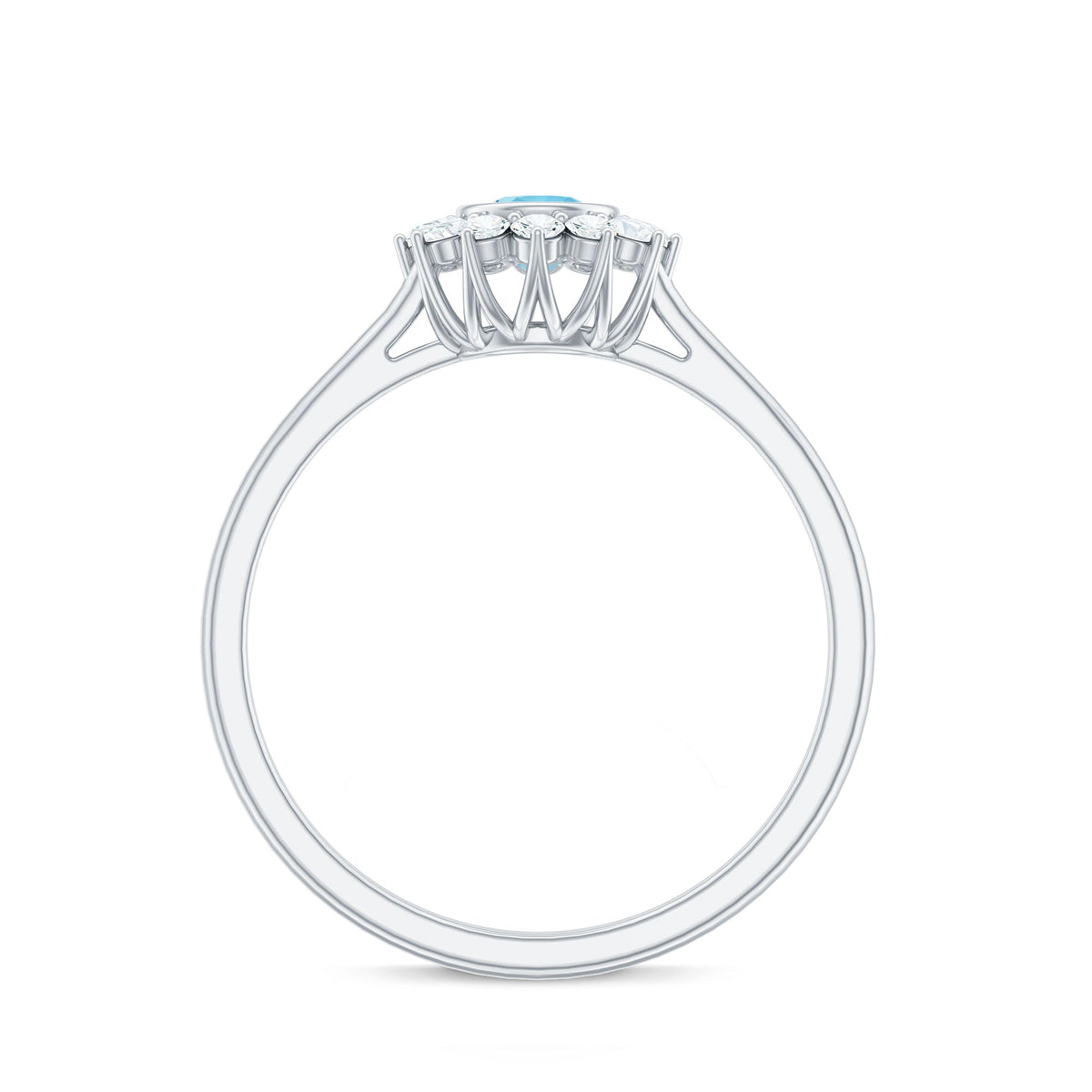 Aquamarine Halo Ring – Elegant Diamond Halo Promise Ring With Slim Band