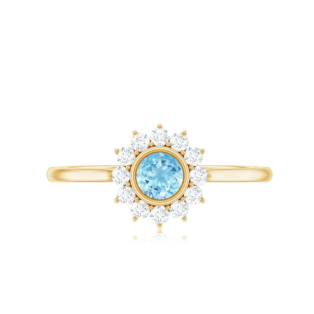Aquamarine Halo Ring – Elegant Diamond Halo Promise Ring With Slim Band