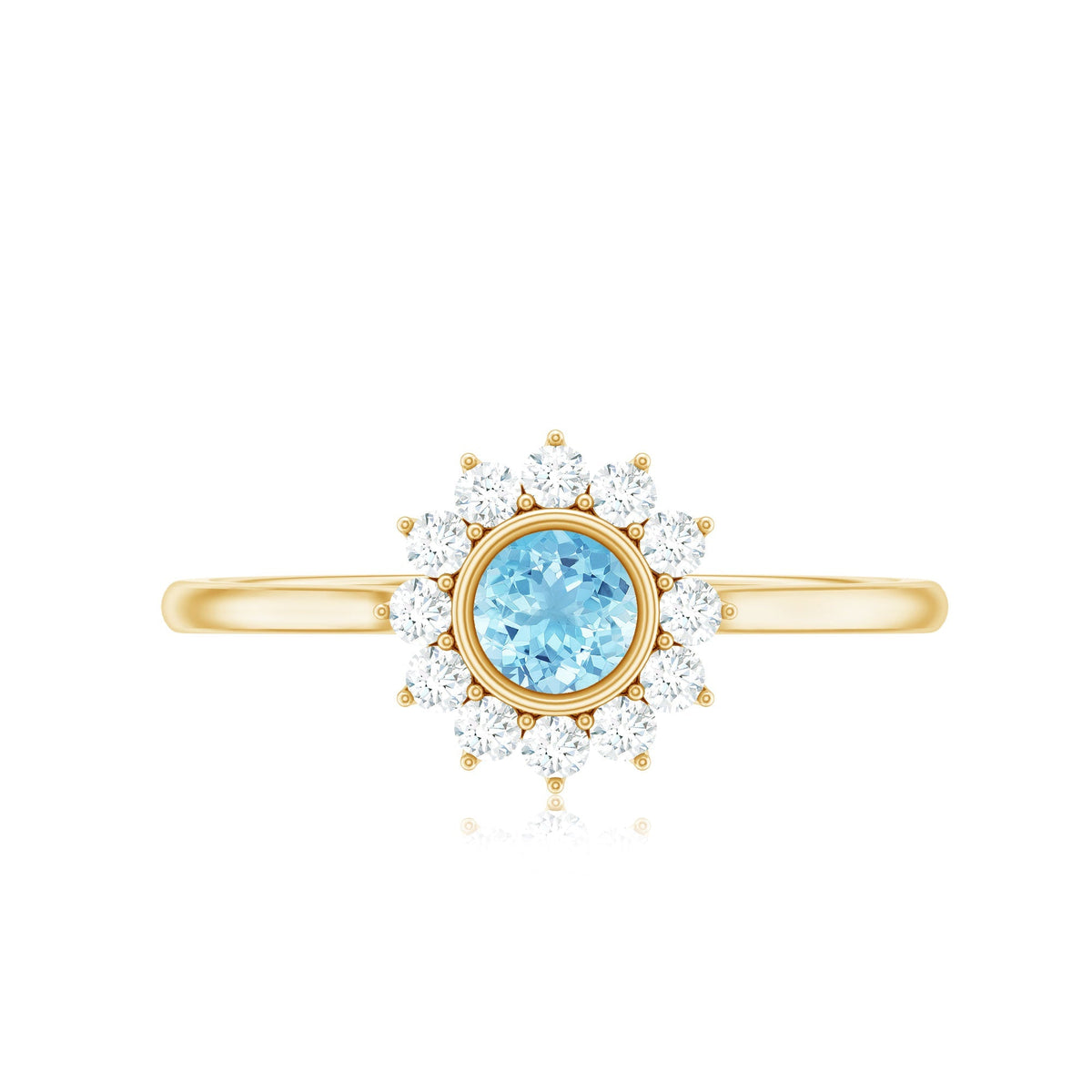 Aquamarine Halo Ring – Elegant Diamond Halo Promise Ring With Slim Band
