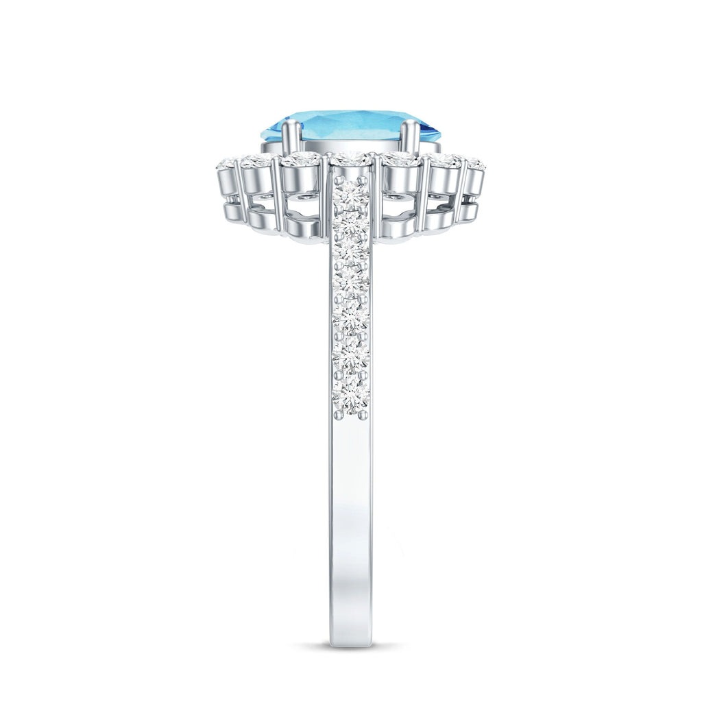 Aquamarine Halo Ring – Oval Engagement Ring with AAA Quality Aquamarine & Moissanite Halo