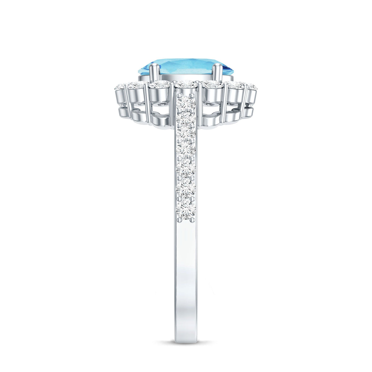 Aquamarine Halo Ring – Oval Engagement Ring with AAA Quality Aquamarine & Moissanite Halo