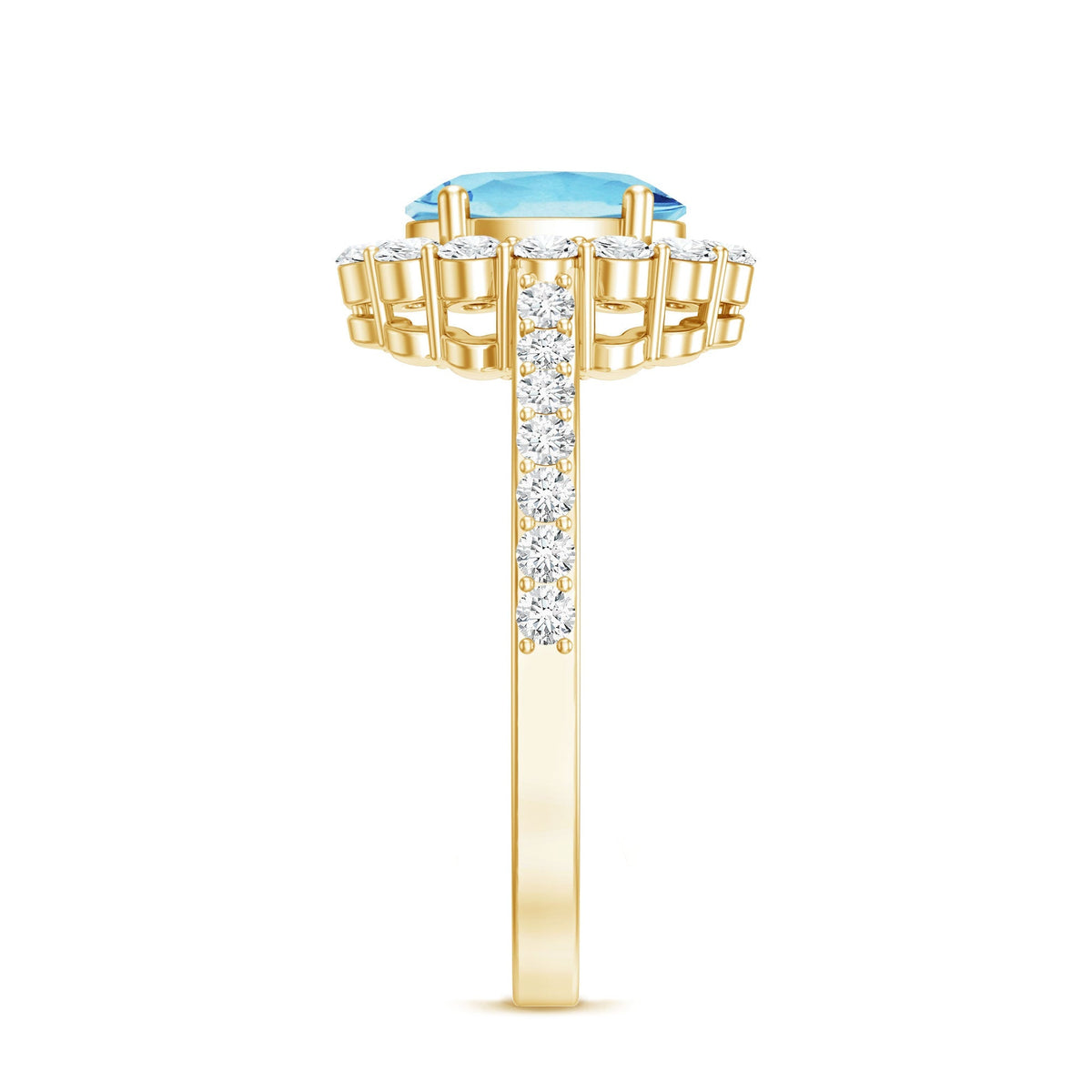 Aquamarine Halo Ring – Oval Engagement Ring with AAA Quality Aquamarine & Moissanite Halo