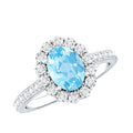 Aquamarine Halo Ring – Oval Engagement Ring with AAA Quality Aquamarine & Moissanite Halo