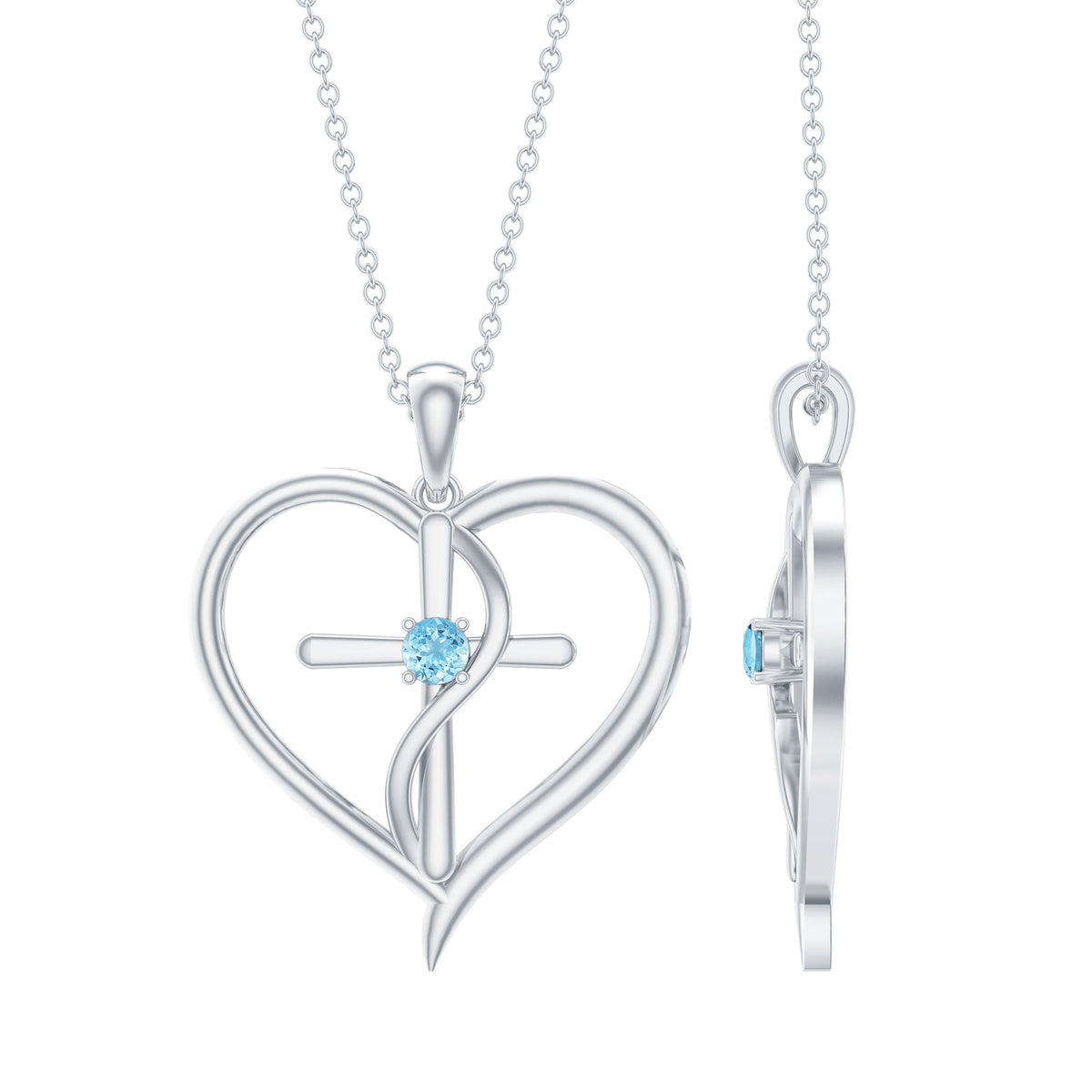 Aquamarine Heart Necklace – Elegant Cross Pendant Jewelry with AAA Quality Gemstone