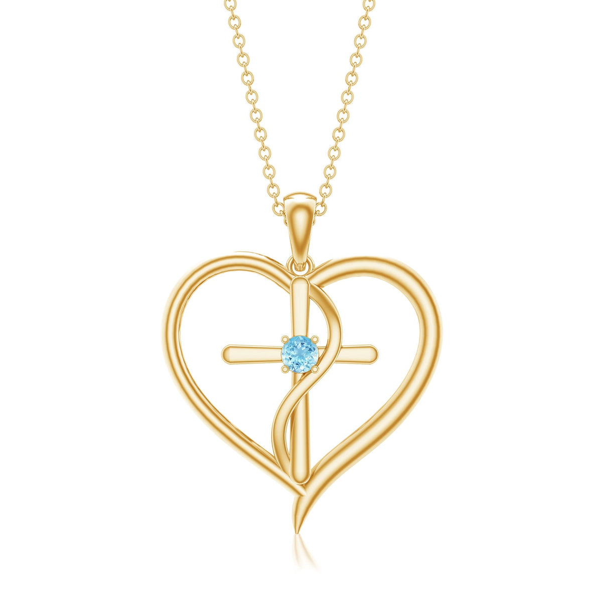 Aquamarine Heart Necklace – Elegant Cross Pendant Jewelry with AAA Quality Gemstone