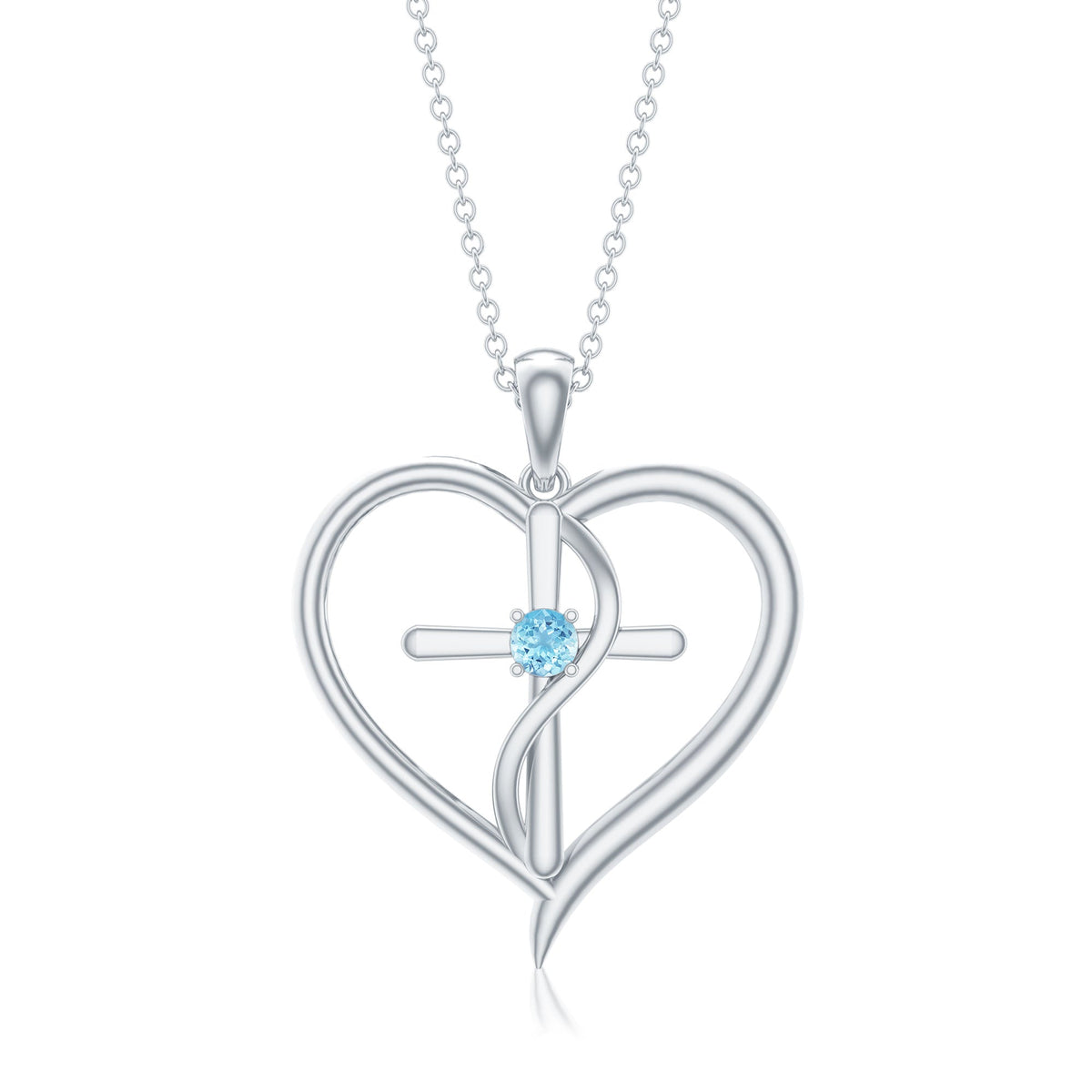 Aquamarine Heart Necklace – Elegant Cross Pendant Jewelry with AAA Quality Gemstone