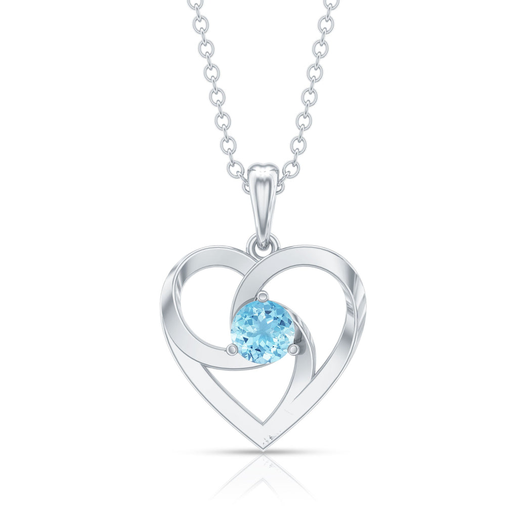 Aquamarine Heart Necklace – Solitaire Heart Pendant With AAA Quality Gemstone
