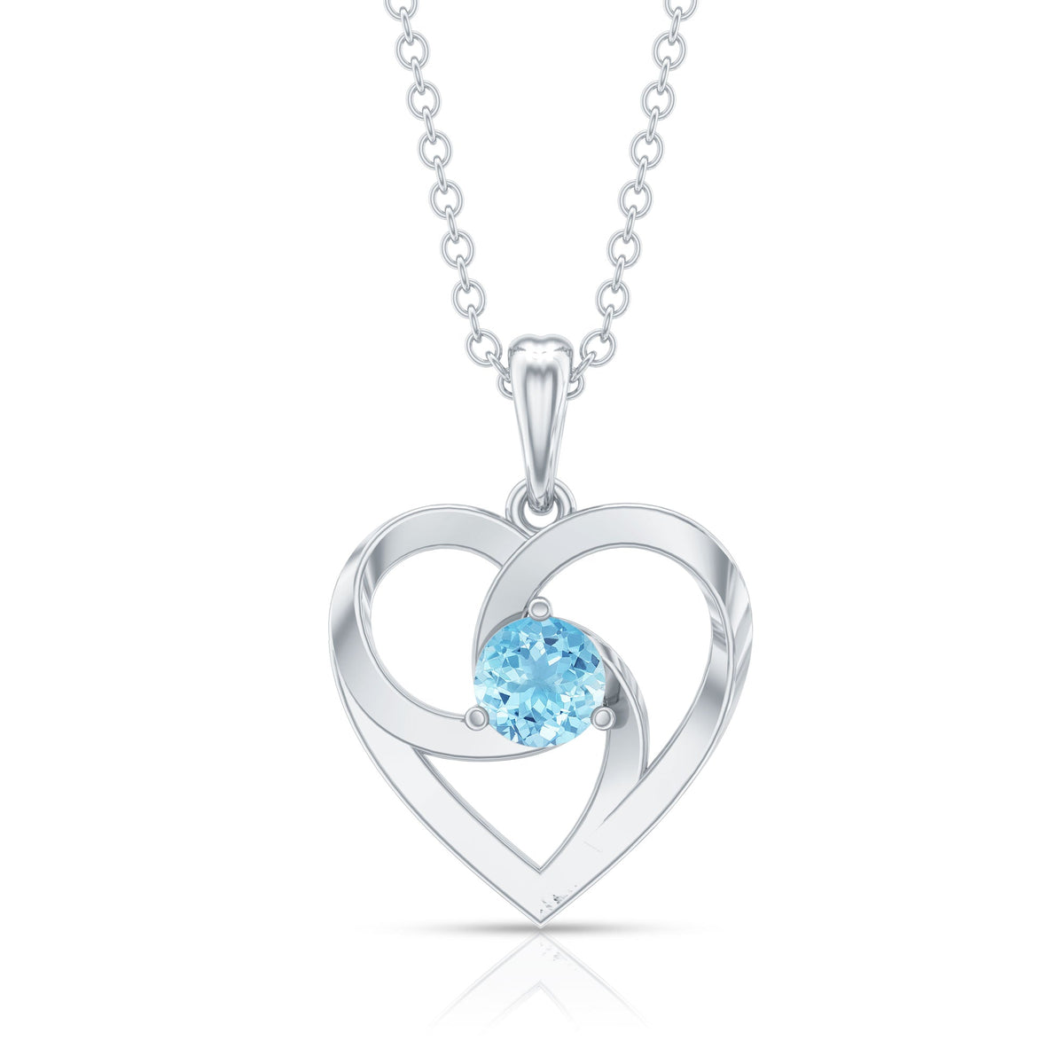 Aquamarine Heart Necklace – Solitaire Heart Pendant With AAA Quality Gemstone