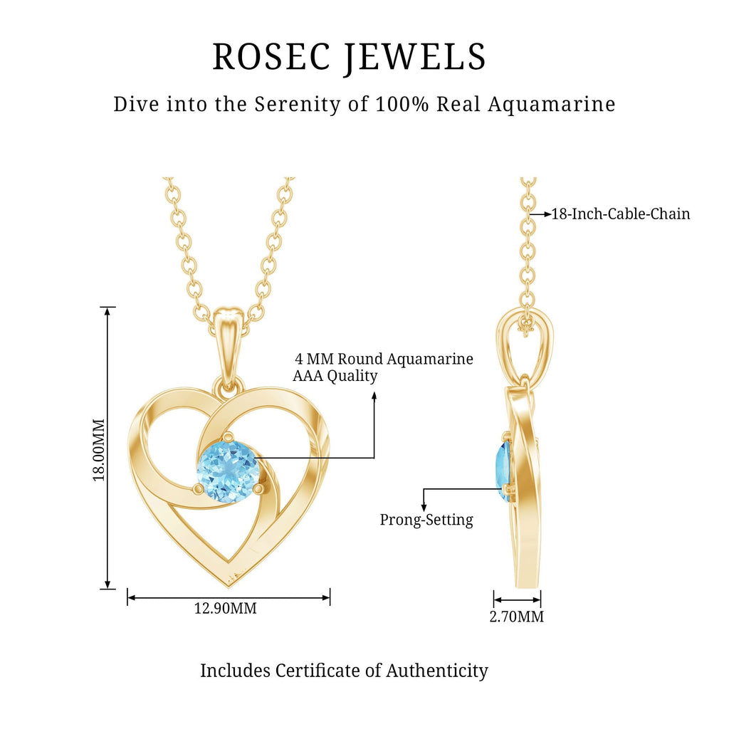 Aquamarine Heart Necklace – Solitaire Heart Pendant With AAA Quality Gemstone