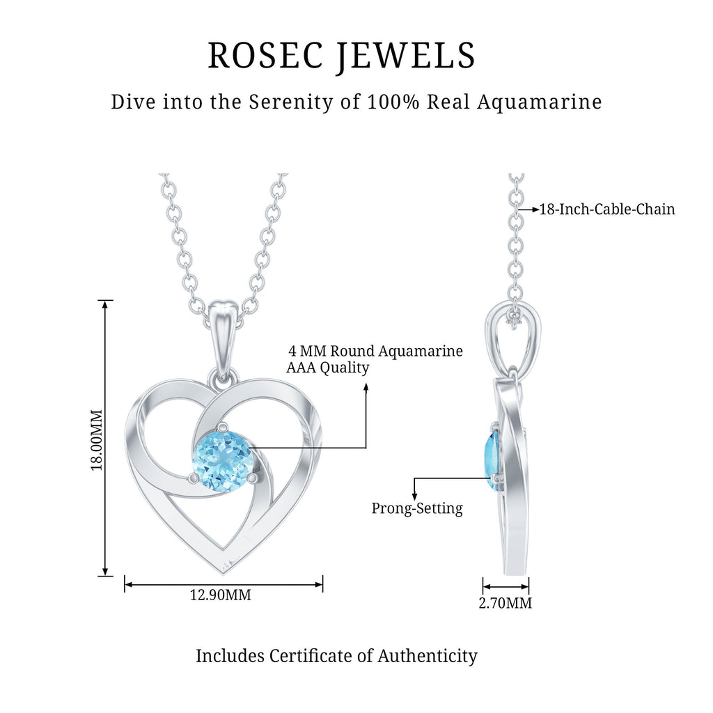 Aquamarine Heart Necklace – Solitaire Heart Pendant With AAA Quality Gemstone
