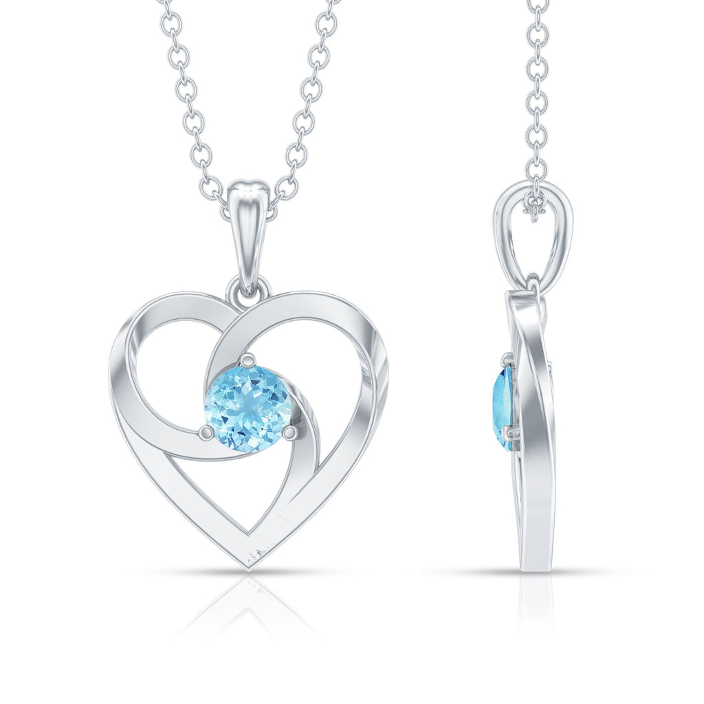 Aquamarine Heart Necklace – Solitaire Heart Pendant With AAA Quality Gemstone