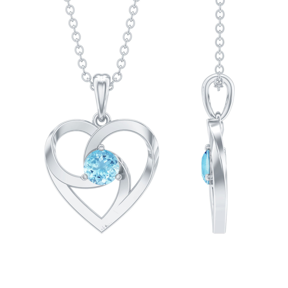 Aquamarine Heart Necklace – Solitaire Heart Pendant With AAA Quality Gemstone