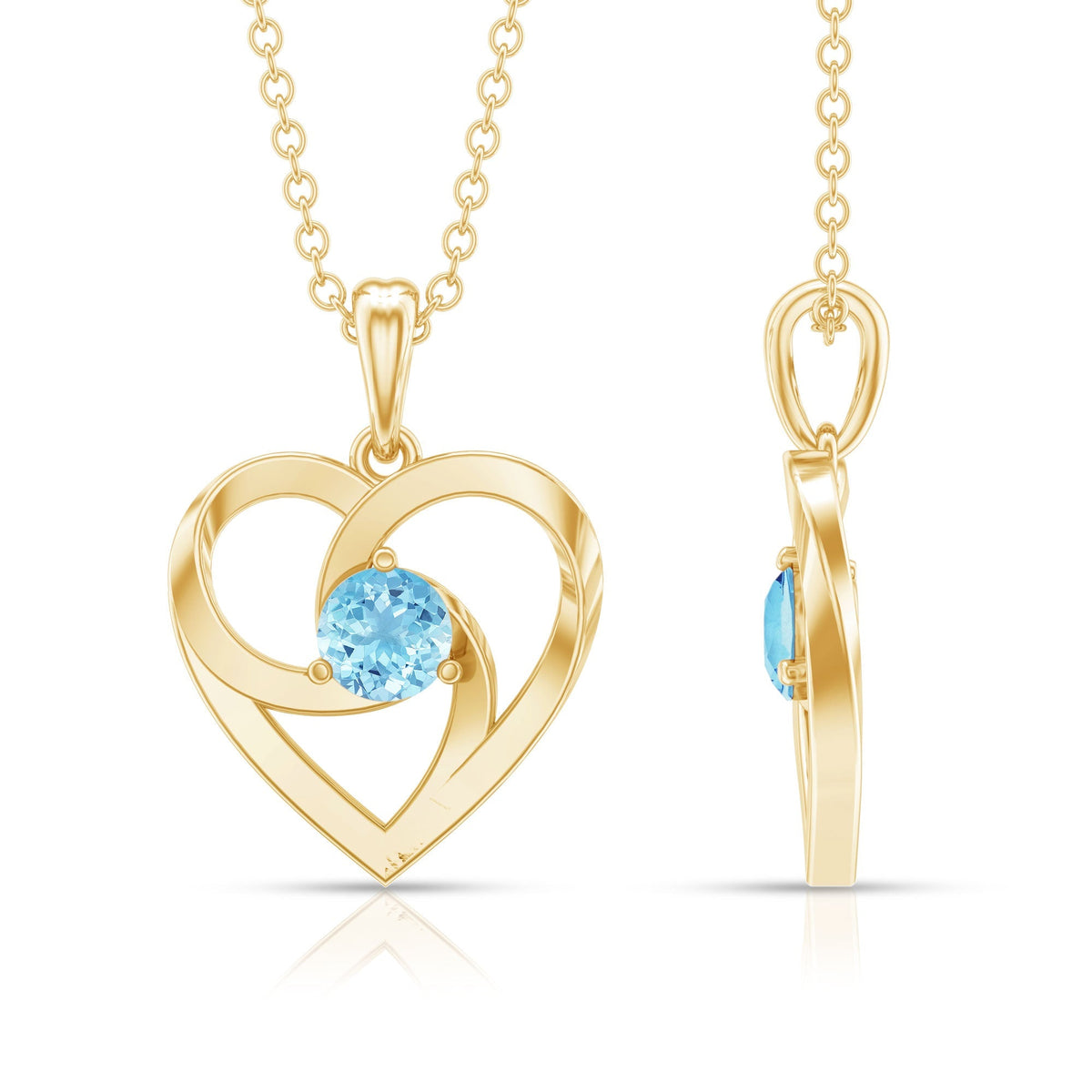 Aquamarine Heart Necklace – Solitaire Heart Pendant With AAA Quality Gemstone