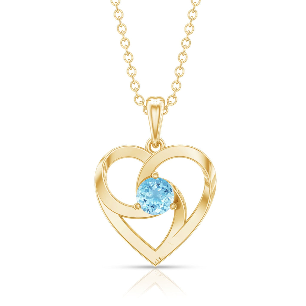 Aquamarine Heart Necklace – Solitaire Heart Pendant With AAA Quality Gemstone