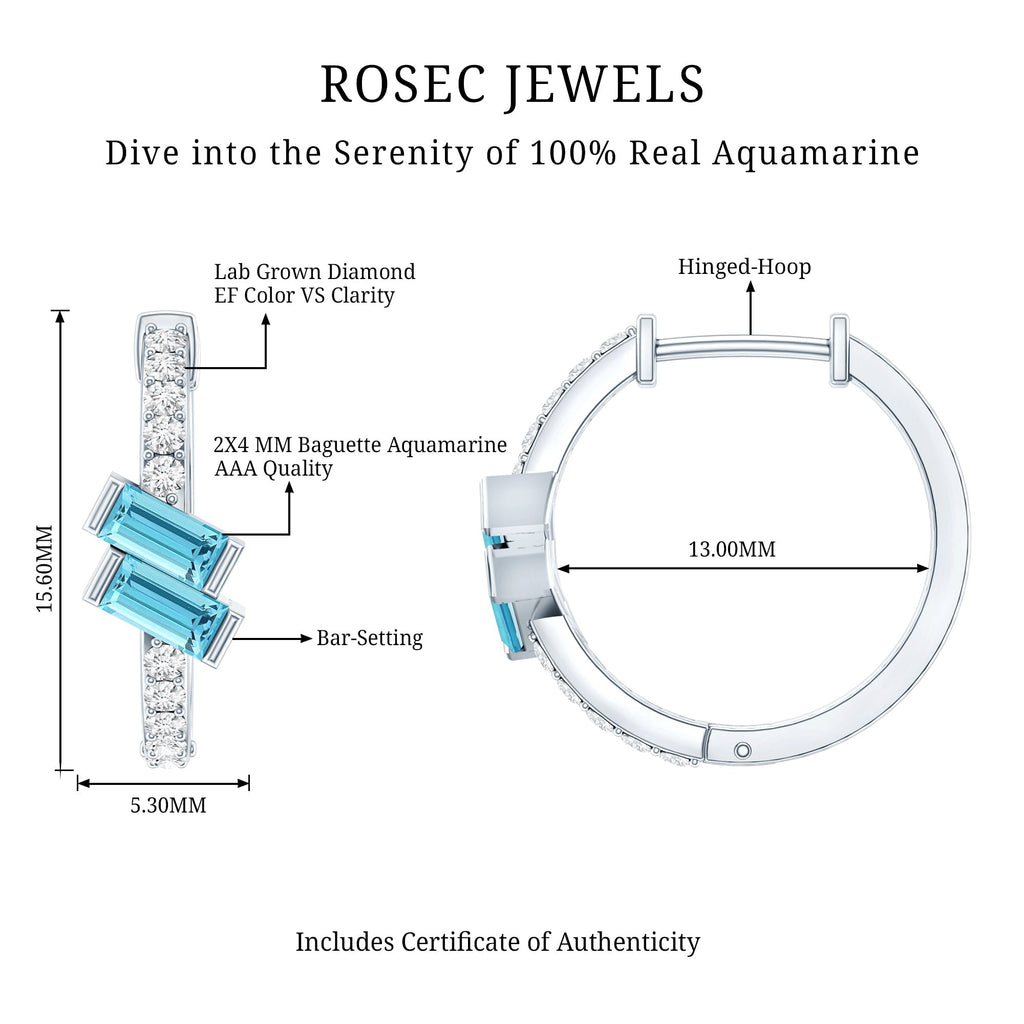 Aquamarine Hoop Earrings – Half Carat Baguette Cut Blue Gemstones | Lab Diamond Jewelry