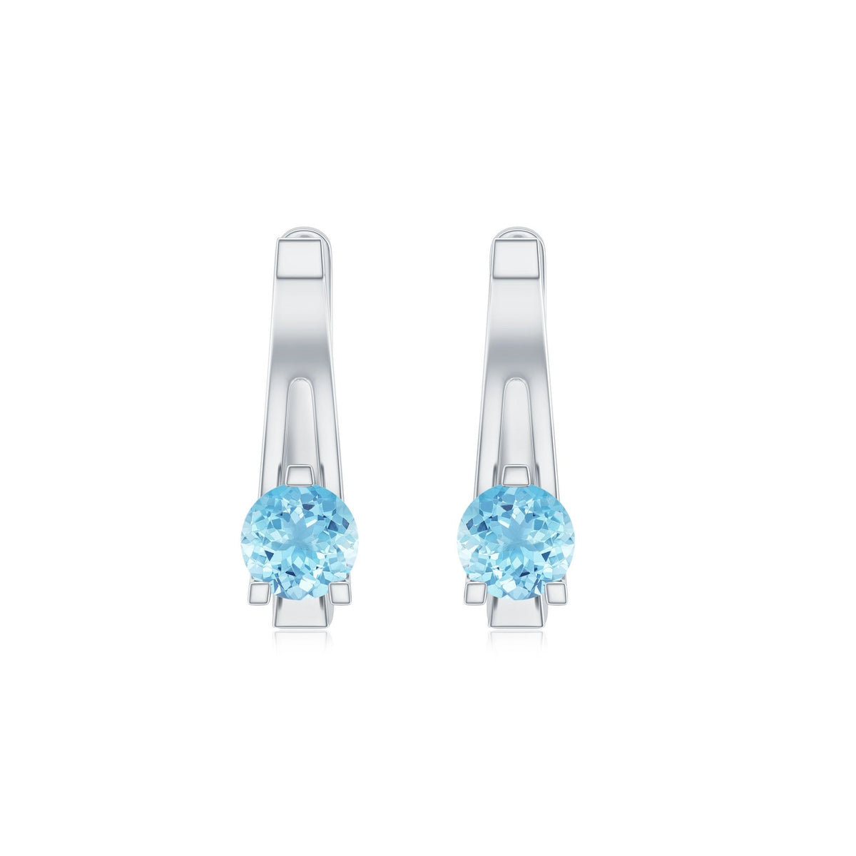 Aquamarine Hoop Earrings – Natural Round Shape Hoops | 3 Prong Setting & Latch Back Closure