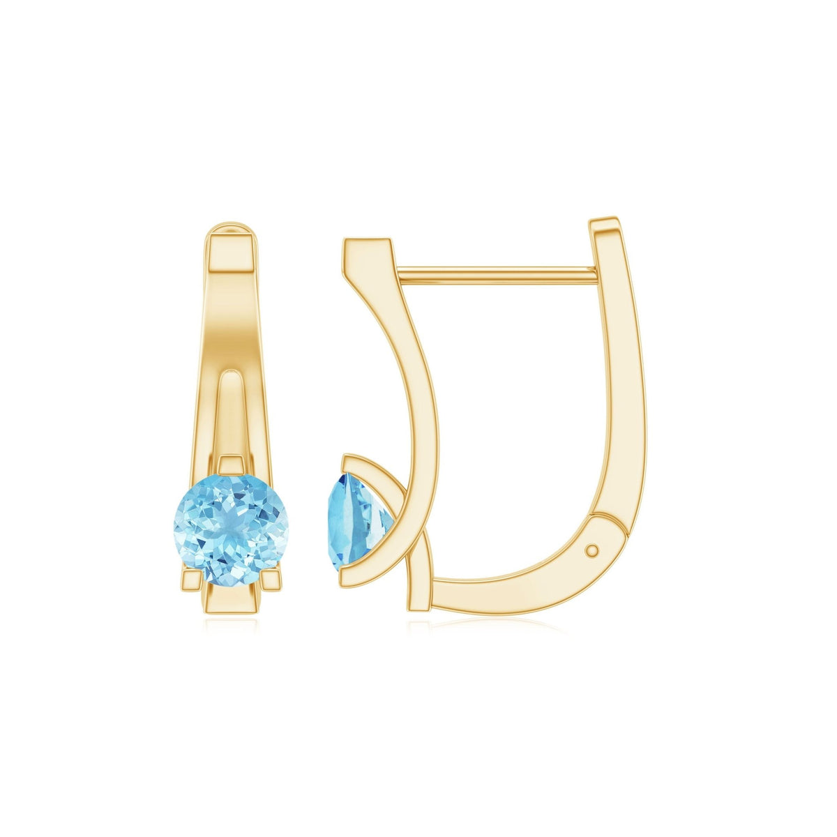 Aquamarine Hoop Earrings – Natural Round Shape Hoops | 3 Prong Setting & Latch Back Closure