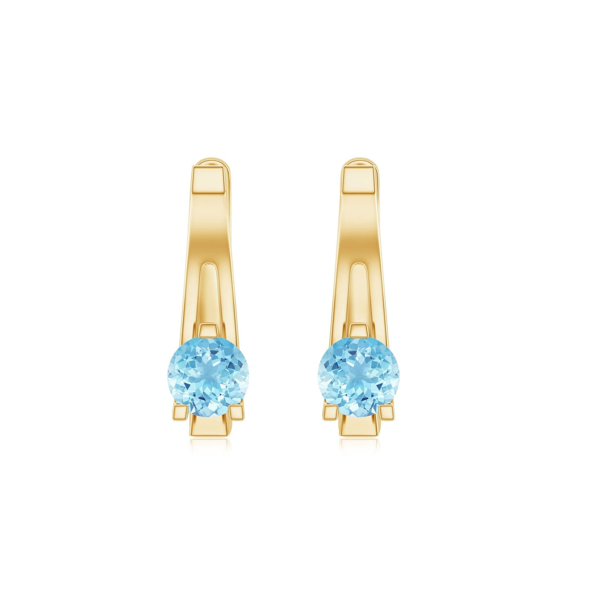 Aquamarine Hoop Earrings – Natural Round Shape Hoops | 3 Prong Setting & Latch Back Closure