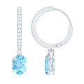 Aquamarine Hoop Earrings – Oval Cut Aquamarine Drop with Sparkling Diamond Hoops
