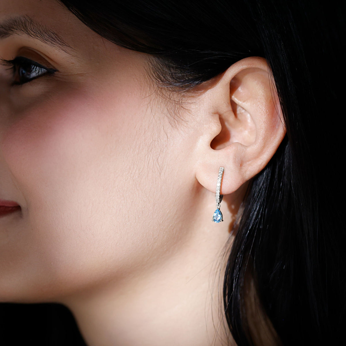 Aquamarine Hoop Earrings – Pear Cut Blue Gemstone Drop With Diamonds | Elegant Jewelry