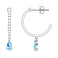 Aquamarine Hoop Earrings – Pear Cut Blue Gemstone Drop With Diamonds | Elegant Jewelry