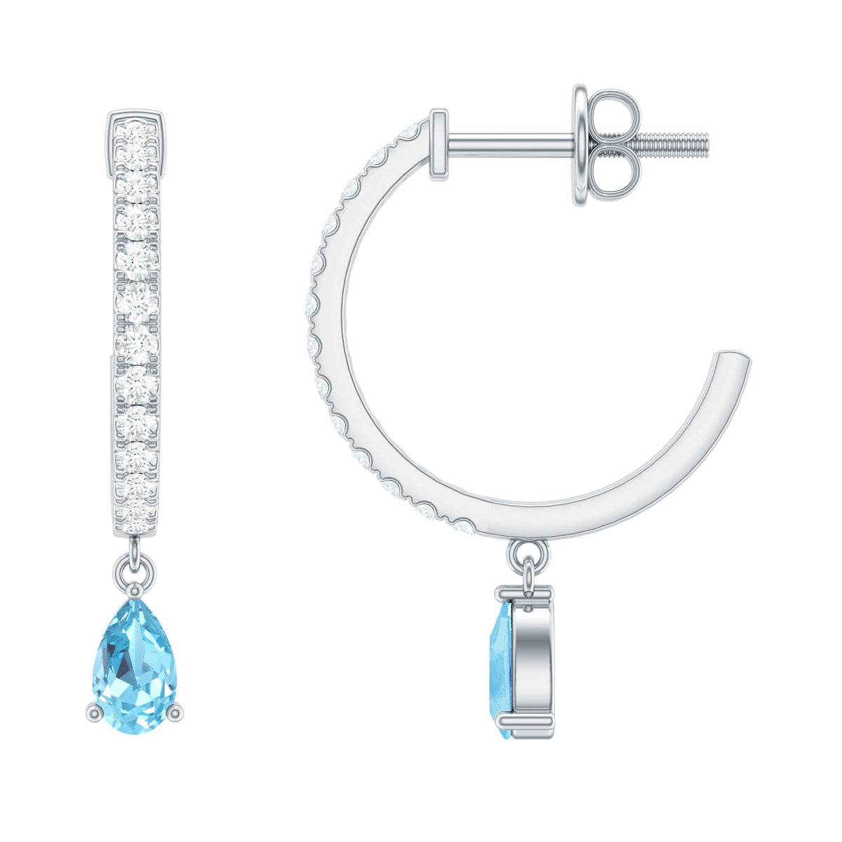 Aquamarine Hoop Earrings – Pear Cut Blue Gemstone Drop With Diamonds | Elegant Jewelry