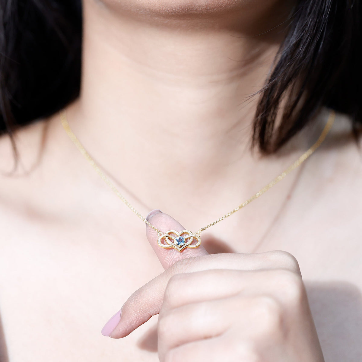 Aquamarine Infinity Necklace – Heart Pendant With AAA Quality Blue Gemstone