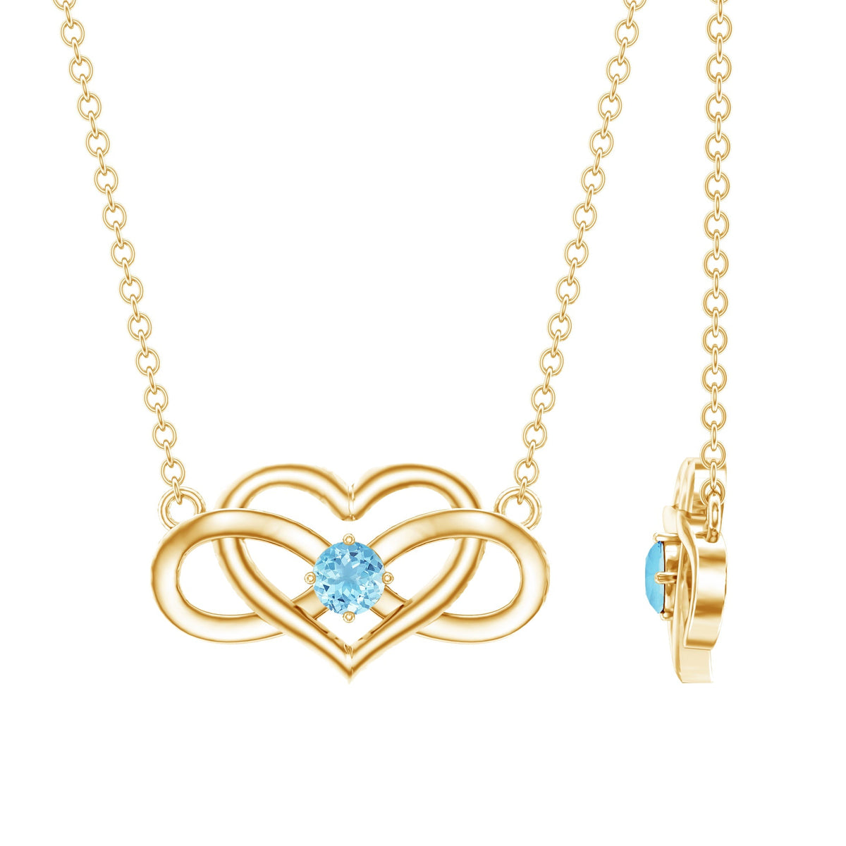 Aquamarine Infinity Necklace – Heart Pendant With AAA Quality Blue Gemstone