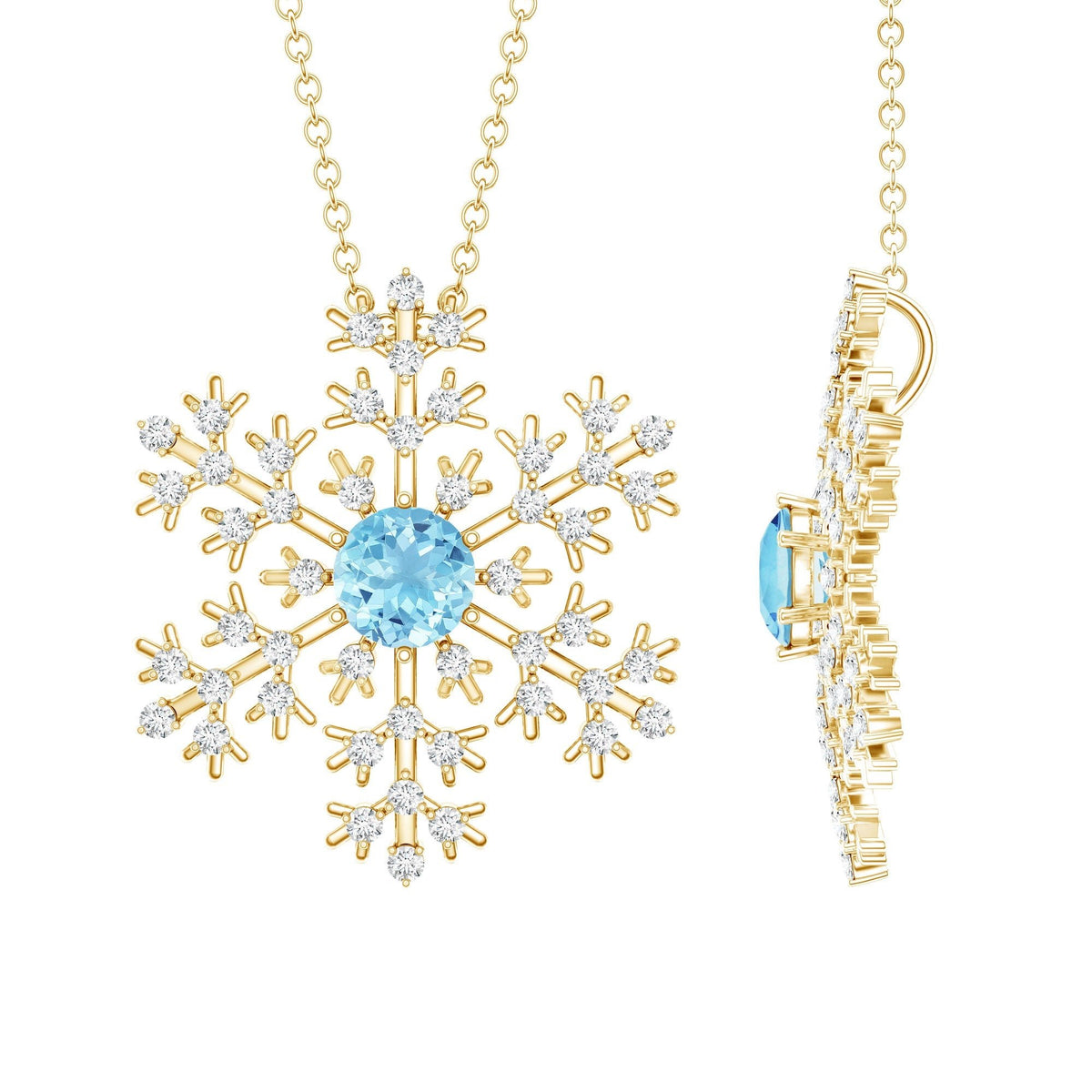 Aquamarine Pendant Necklace – Delicate Snowflake Pendant With Sparkling Diamonds