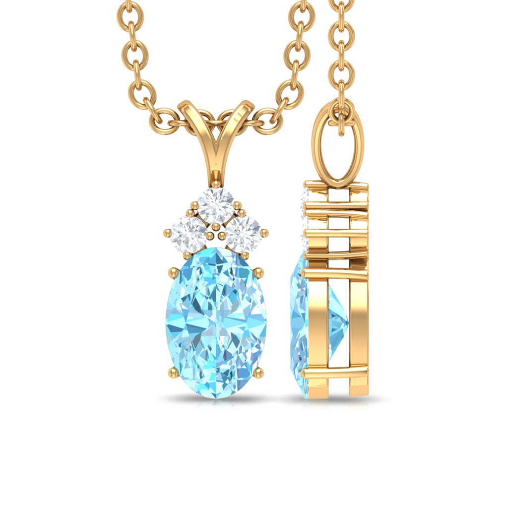 Aquamarine Pendant Necklace – Oval Cut Blue Gemstone with Diamond Trio Design