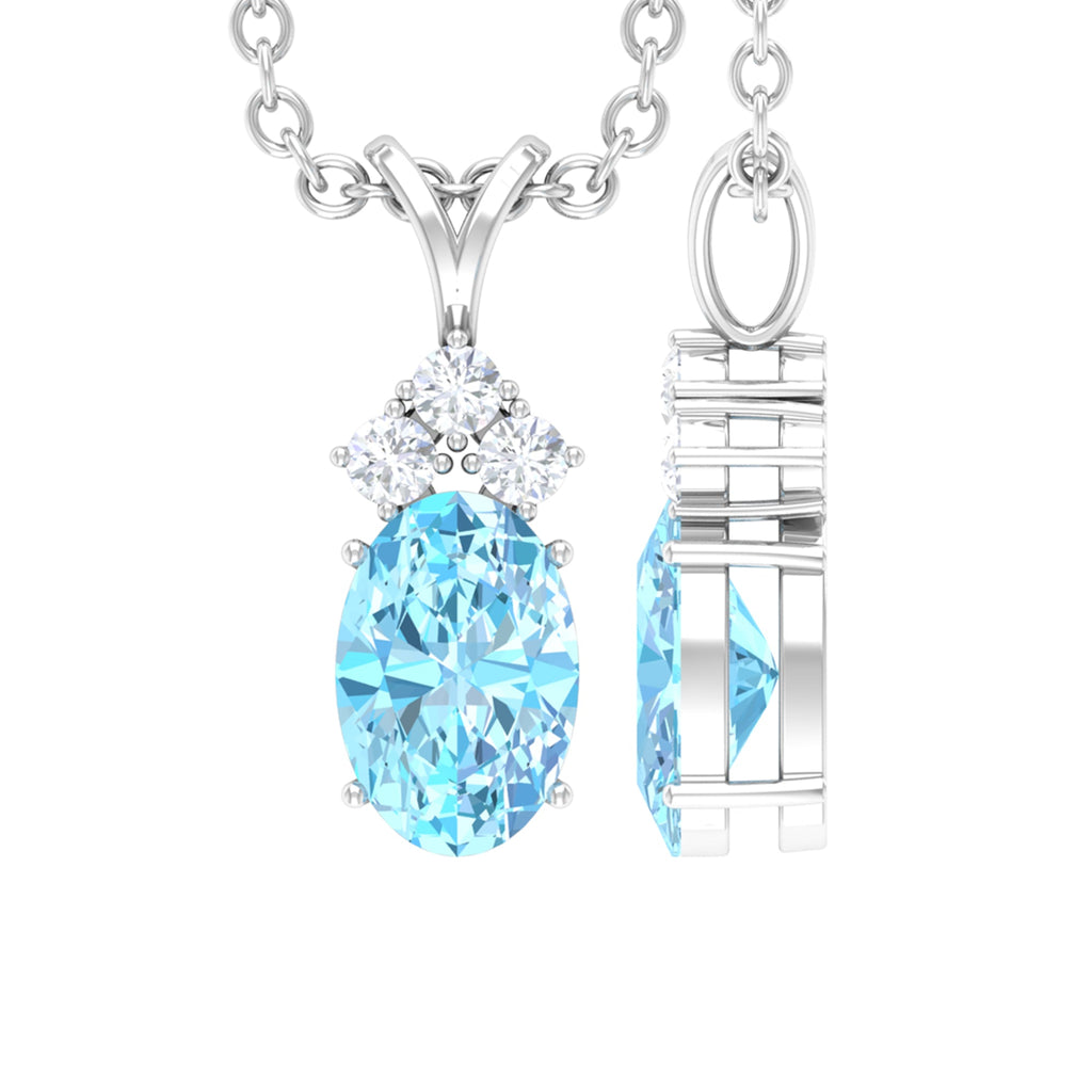 Aquamarine Pendant Necklace – Oval Cut Blue Gemstone with Diamond Trio Design