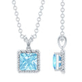 Aquamarine Princess Cut Necklace – Solitaire Pendant with AAA Quality Aquamarine