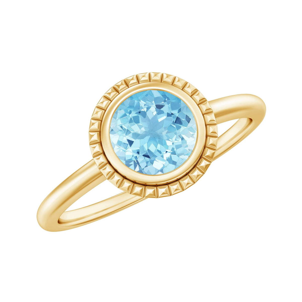 Aquamarine Promise Ring - 0.8 Carat Bezel Set Solitaire Blue Gemstone Jewelry