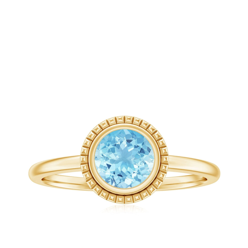 Aquamarine Promise Ring - 0.8 Carat Bezel Set Solitaire Blue Gemstone Jewelry