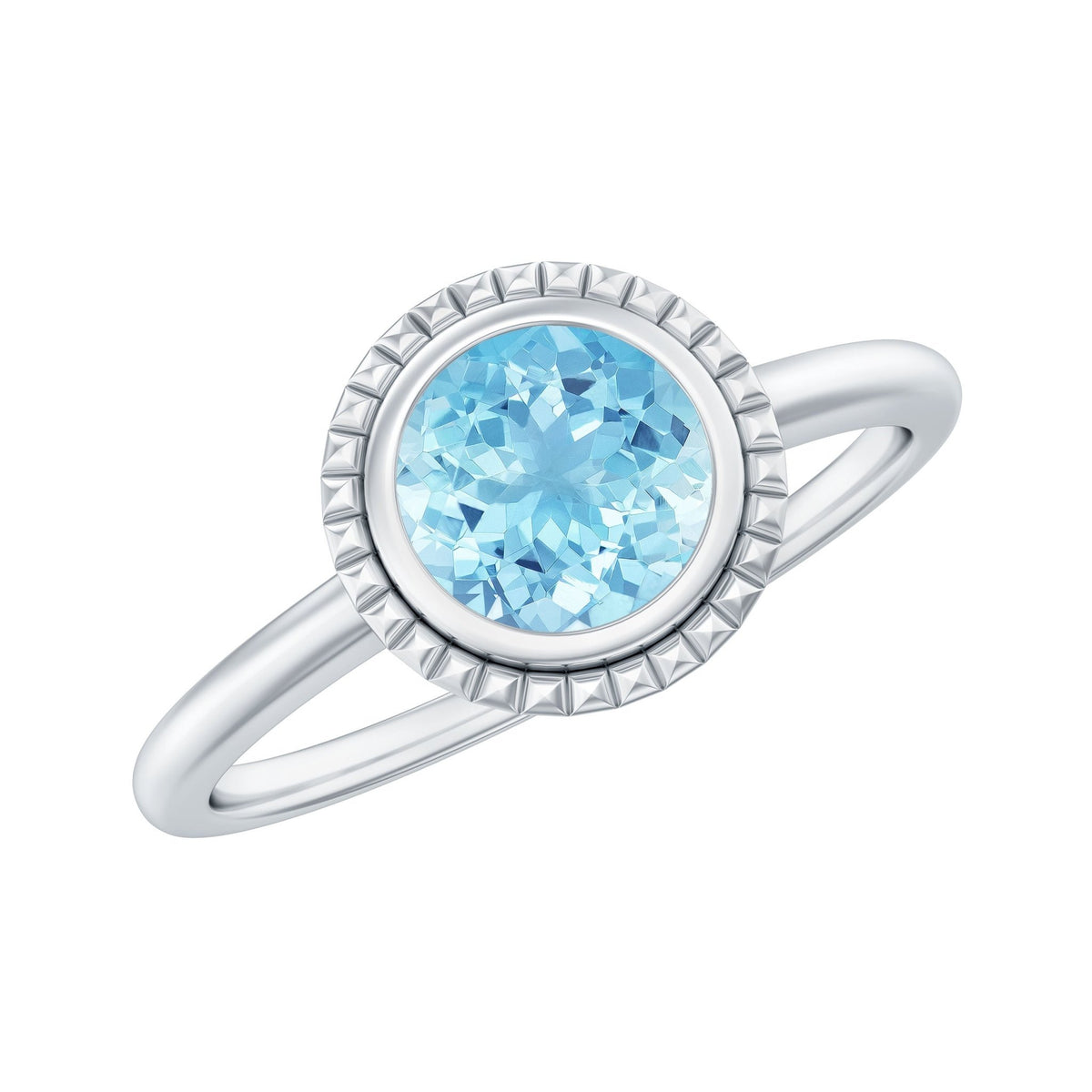 Aquamarine Promise Ring - 0.8 Carat Bezel Set Solitaire Blue Gemstone Jewelry