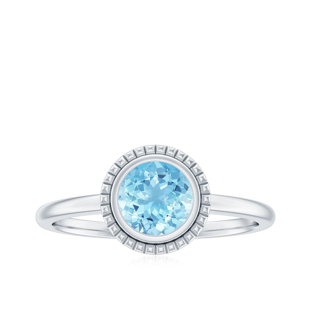 Aquamarine Promise Ring - 0.8 Carat Bezel Set Solitaire Blue Gemstone Jewelry