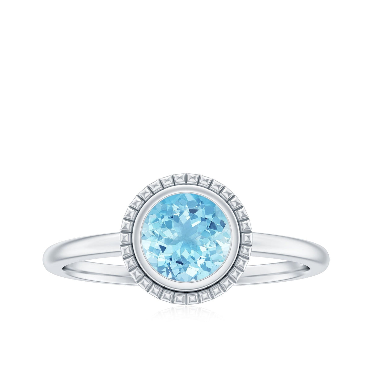Aquamarine Promise Ring - 0.8 Carat Bezel Set Solitaire Blue Gemstone Jewelry