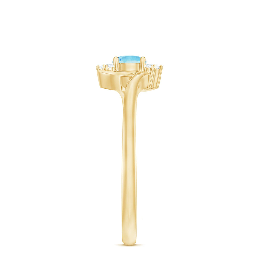 Aquamarine Promise Ring – AAA Quality Blue Stone With Diamond Accented Twisted Bypass Band