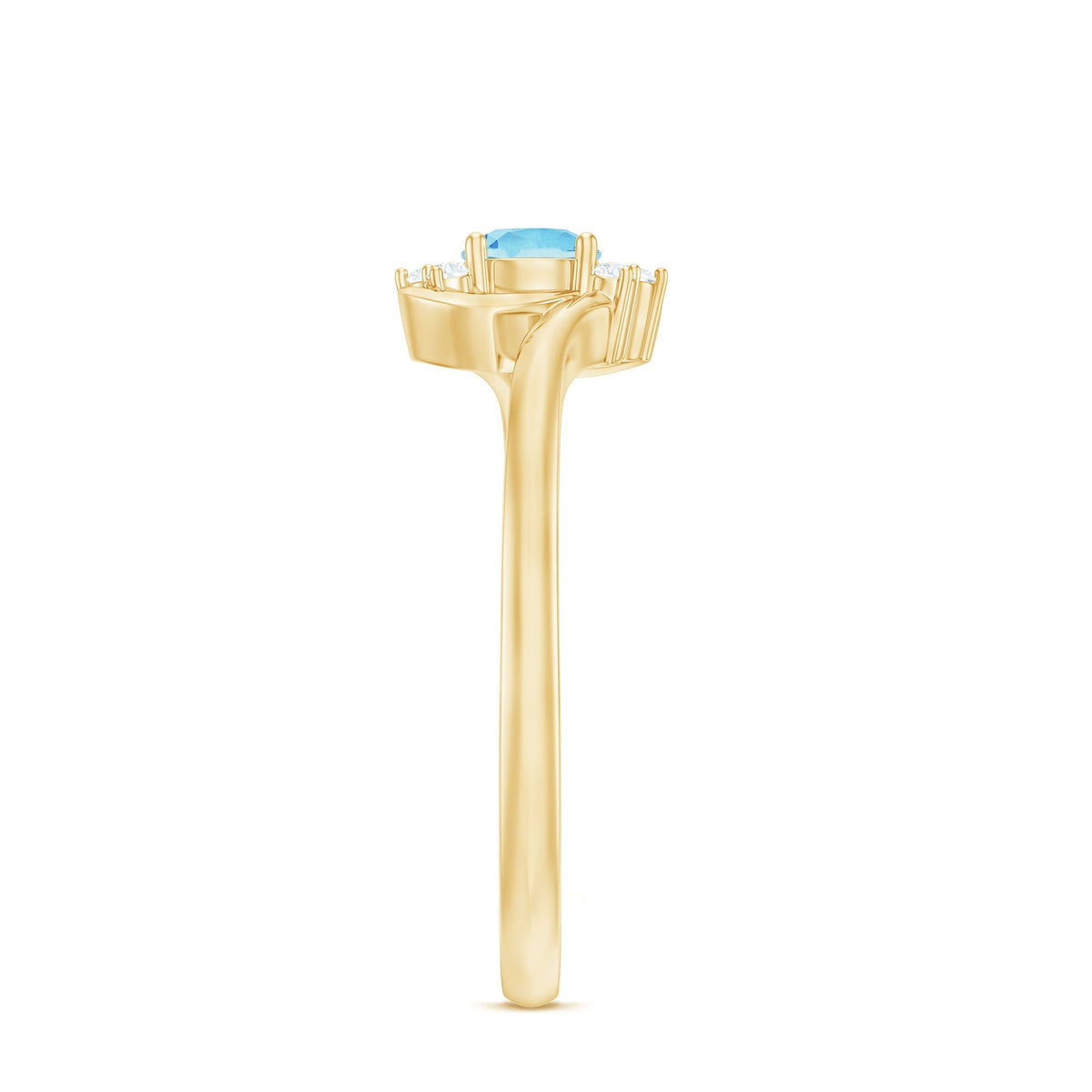 Aquamarine Promise Ring – AAA Quality Blue Stone With Diamond Accented Twisted Bypass Band