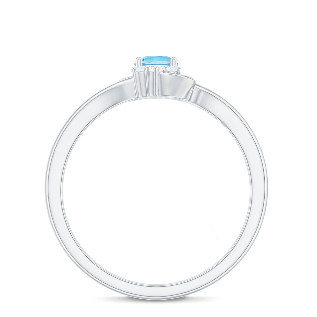 Aquamarine Promise Ring – AAA Quality Blue Stone With Diamond Accented Twisted Bypass Band